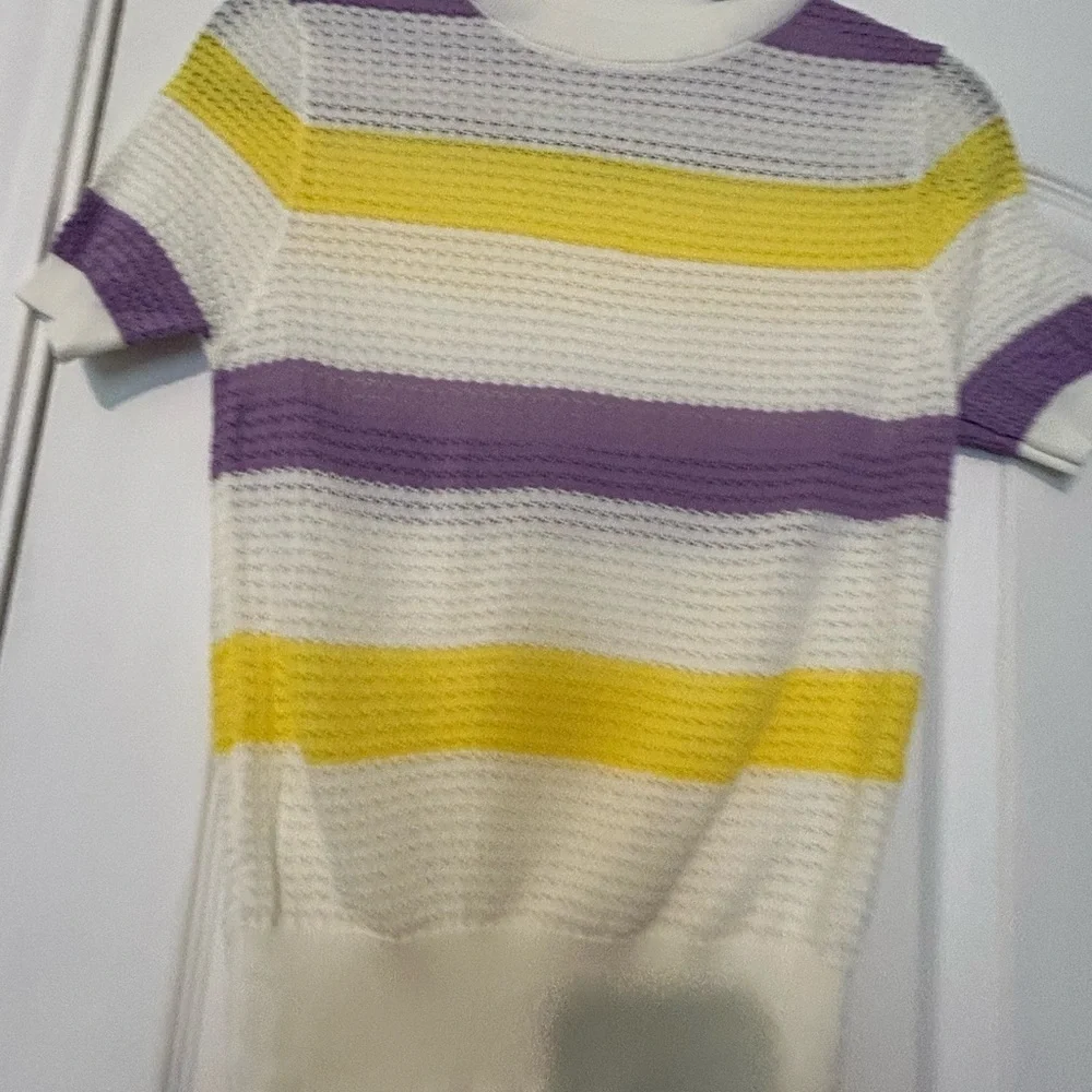 CHANEL Yellow and Purple Crew Neck Sweater